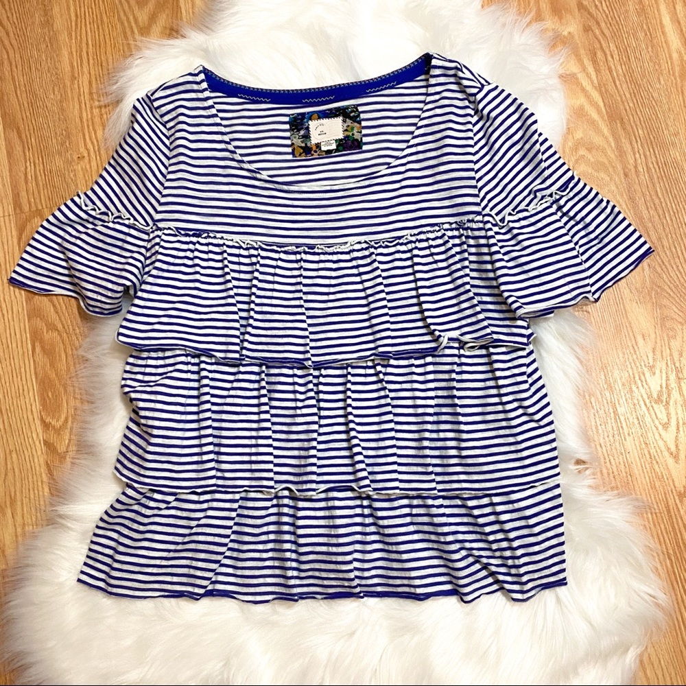 Anthro Postmark Ruffled Striped Tee - Picture 4 of 6